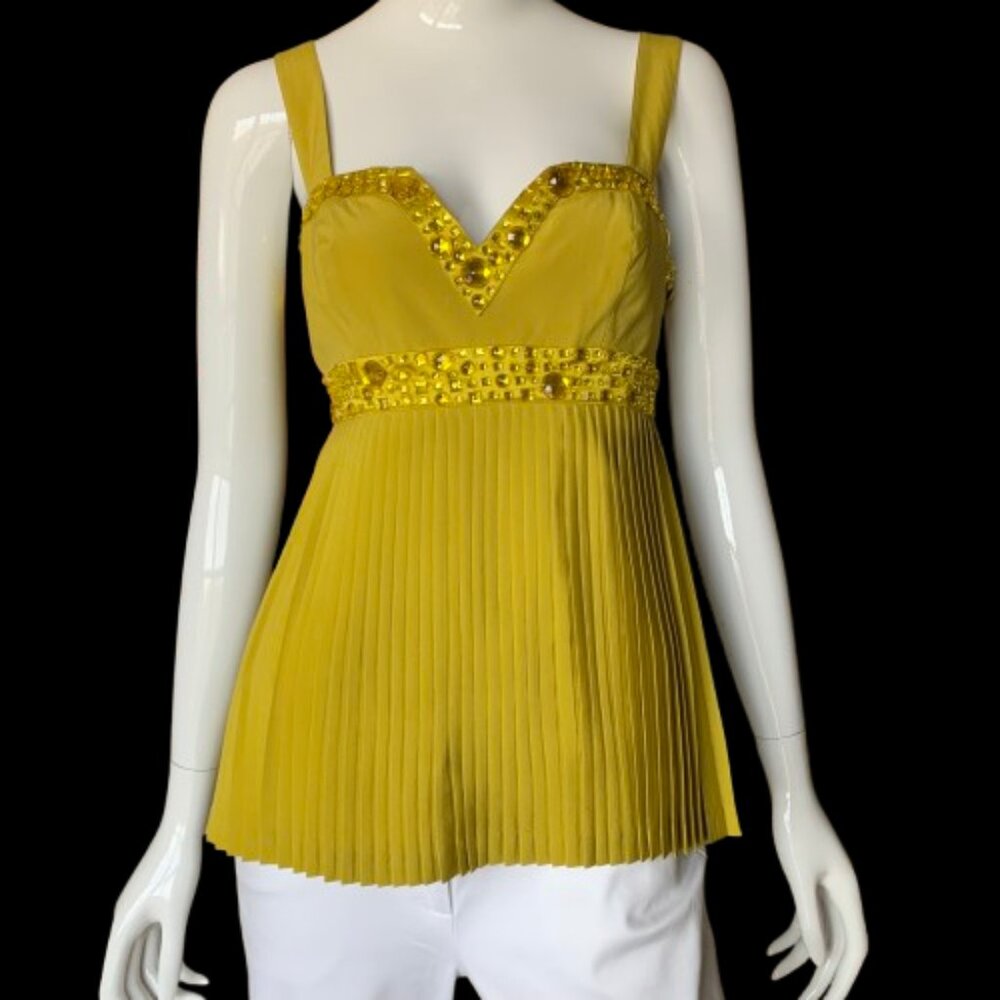 Arden B Gold Rhinestone Embellished Wide Strap Pleated Top Size Large NWT Y2K